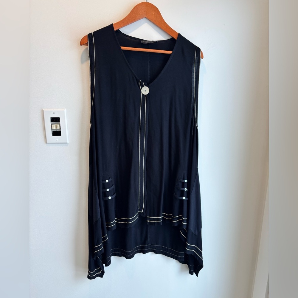 CATY LESCA Black Sleeveless Vest Top with Button Detail Size 4